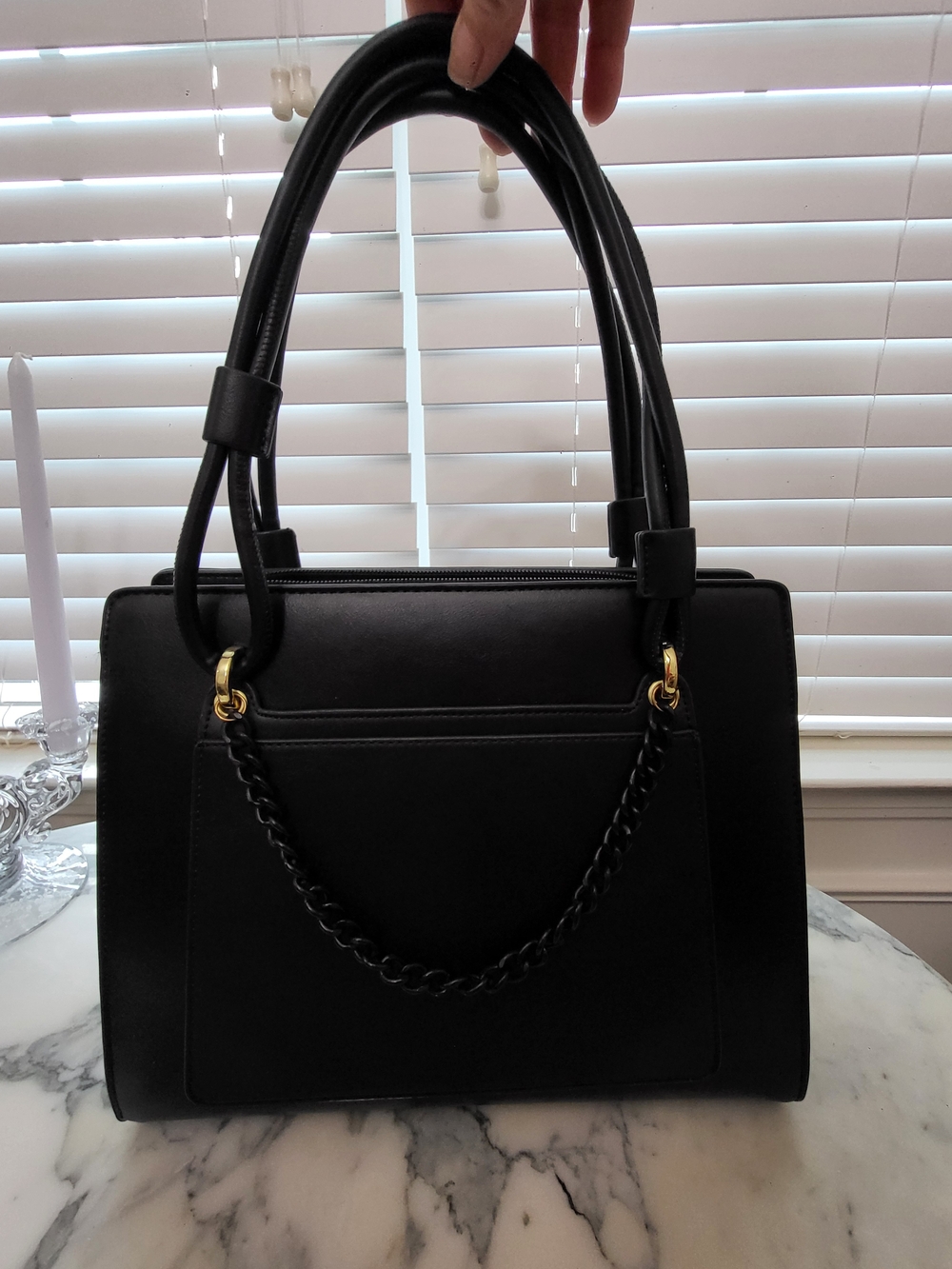Classic Black Structured Satchel with Chain Accent